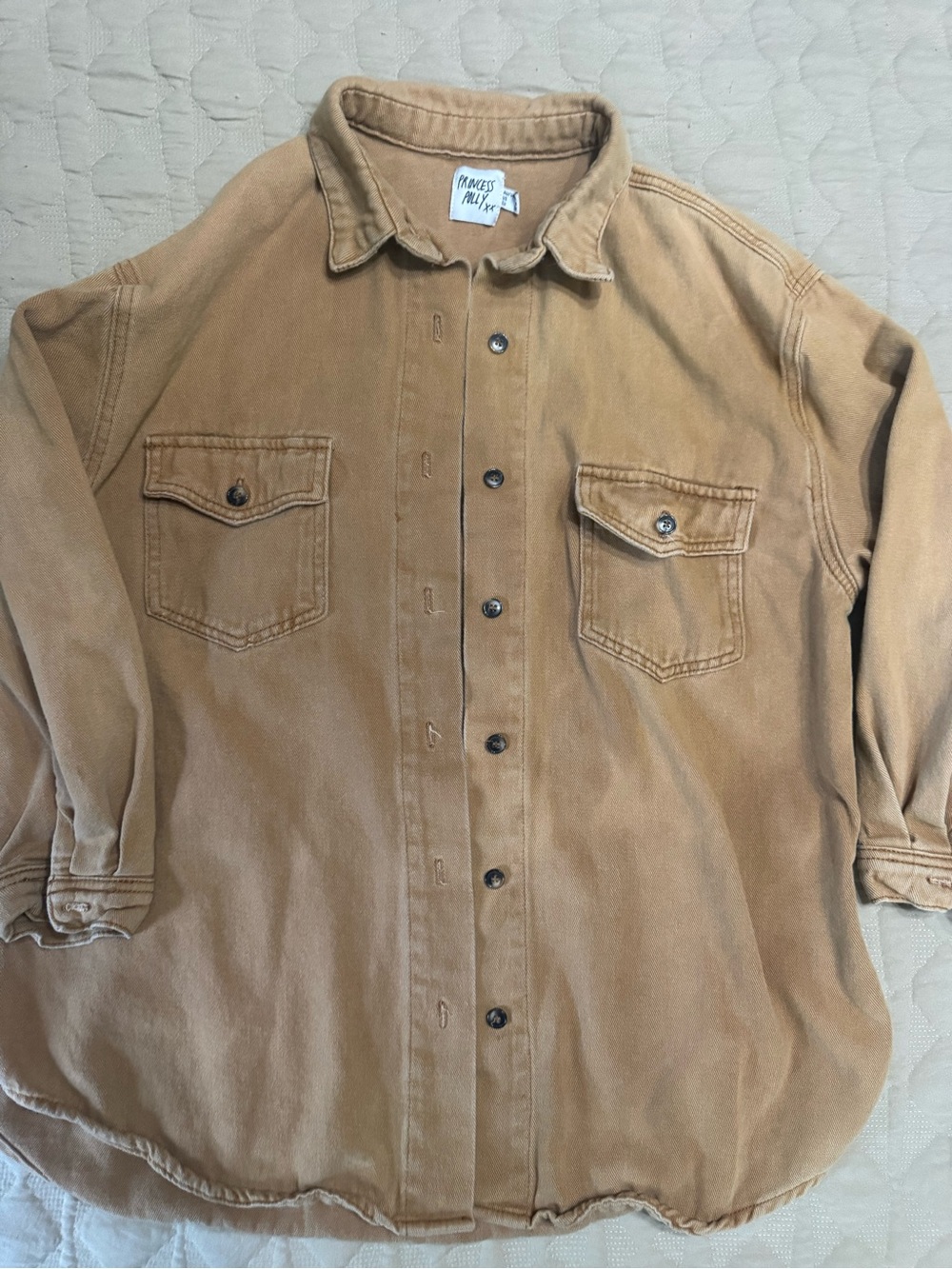 Princess Polly Vintage Workshirt Button-Up in Camel Cotton Tan